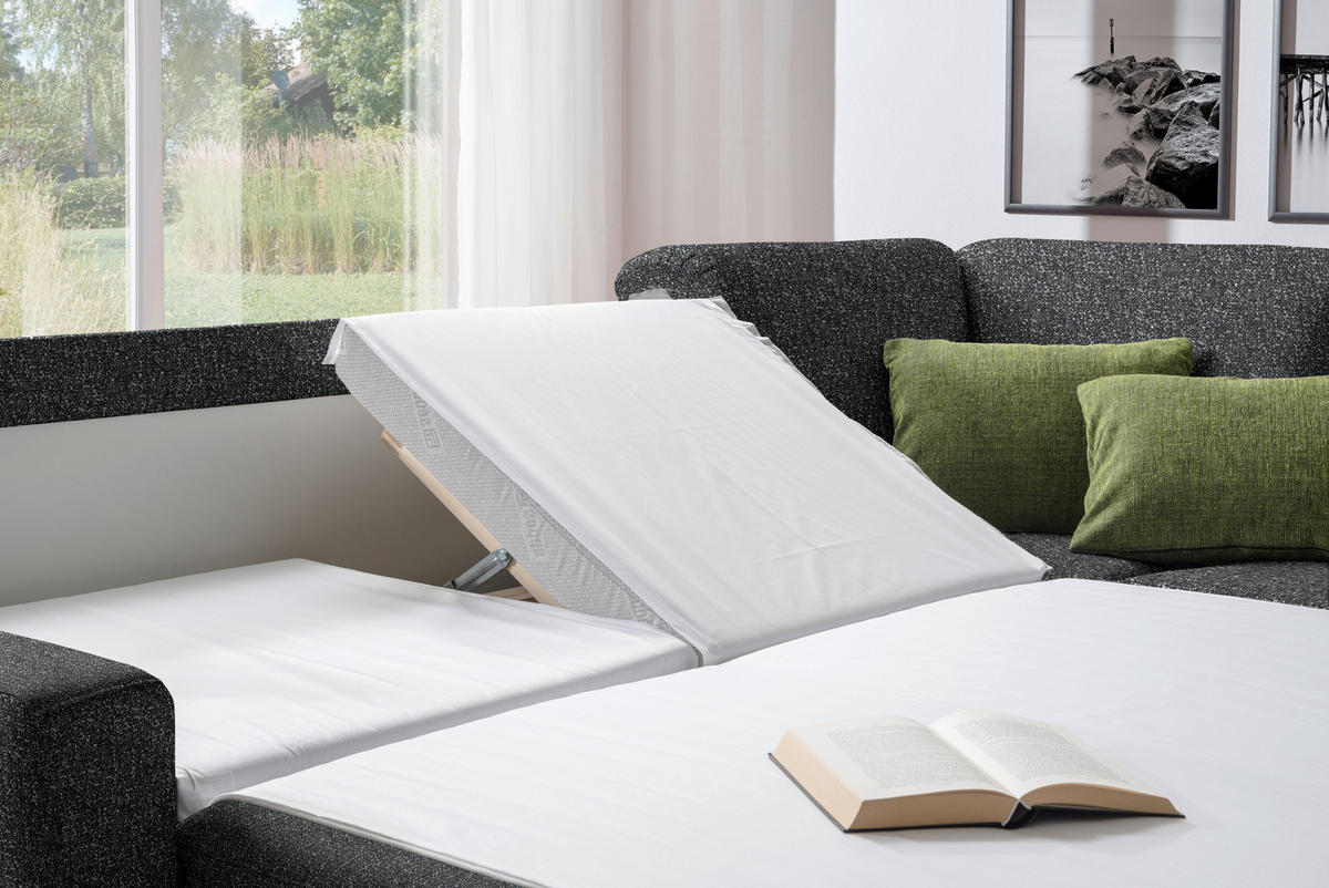 WOHNLANDSCHAFT  in Mikrovelours Anthrazit  - Anthrazit/Alufarben, KONVENTIONELL, Textil (237/323/158cm) - Sedda