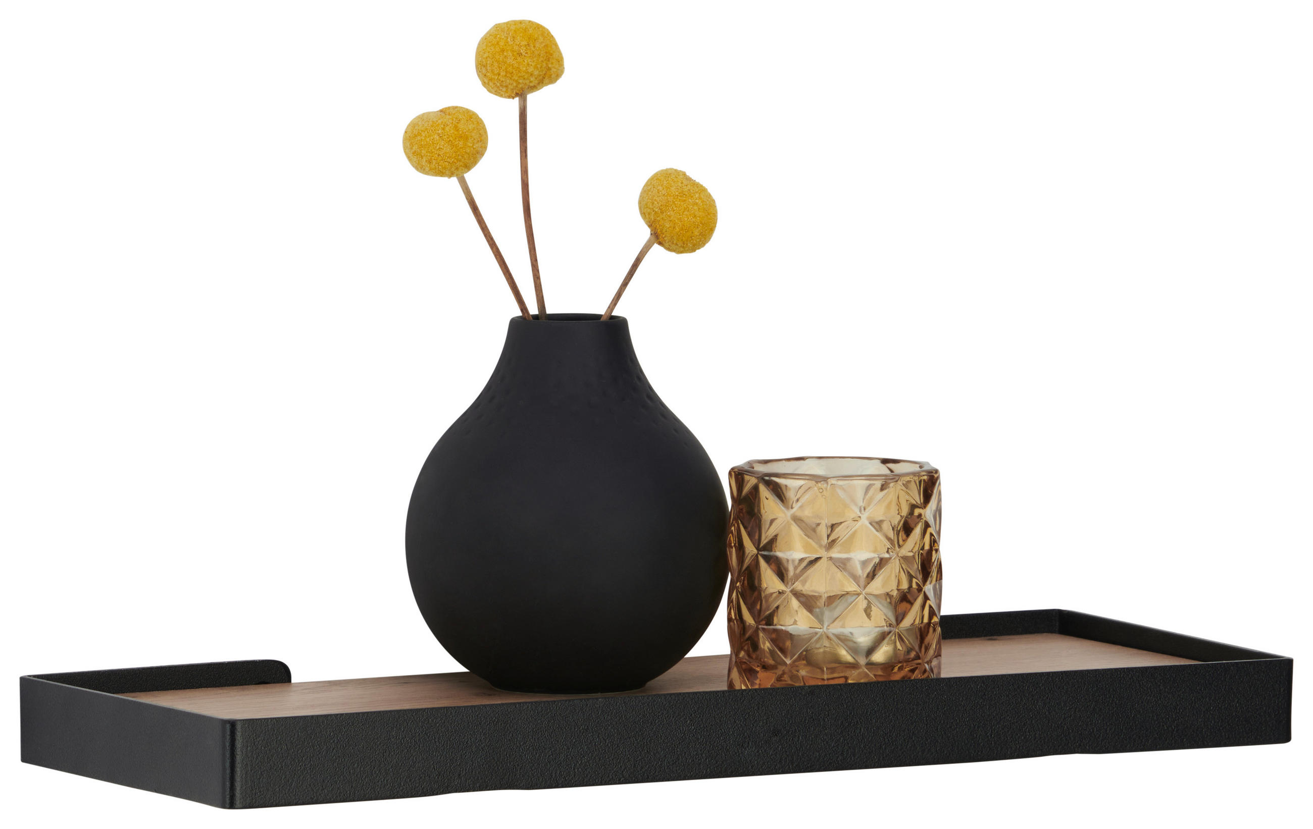 POLIȚĂ DE PERETE in 40/3/15 cm negru, culoare lemn stejar - culoare lemn stejar/negru, Basics, metal/material pe bază de lemn (40/3/15cm) - Xora