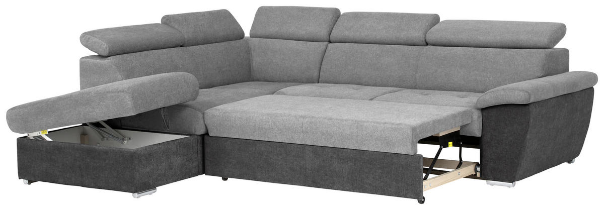 ECKSOFA Grau, Schwarz Mikrofaser  - Chromfarben/Schwarz, Design, Textil/Metall (216/262cm) - Livetastic
