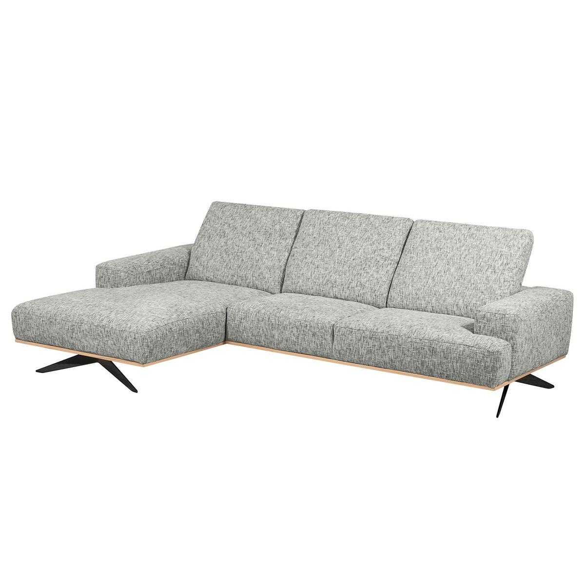 ECKSOFA PORTLAND in Struktur Grau Kopfteilverstellung  187/295 cm  - Schwarz/Grau, Design, Holz/Textil (187/295cm) - Livetastic