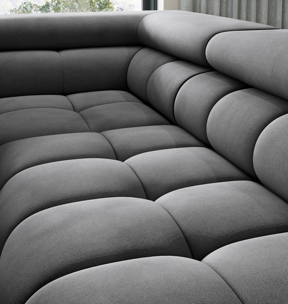 ECKSOFA FERUCCE Dunkelgrau Flachgewebe Bettkasten, Kopfteilverstellung  - Dunkelgrau/Schwarz, Design, Textil/Metall (200/276cm) - MID.YOU