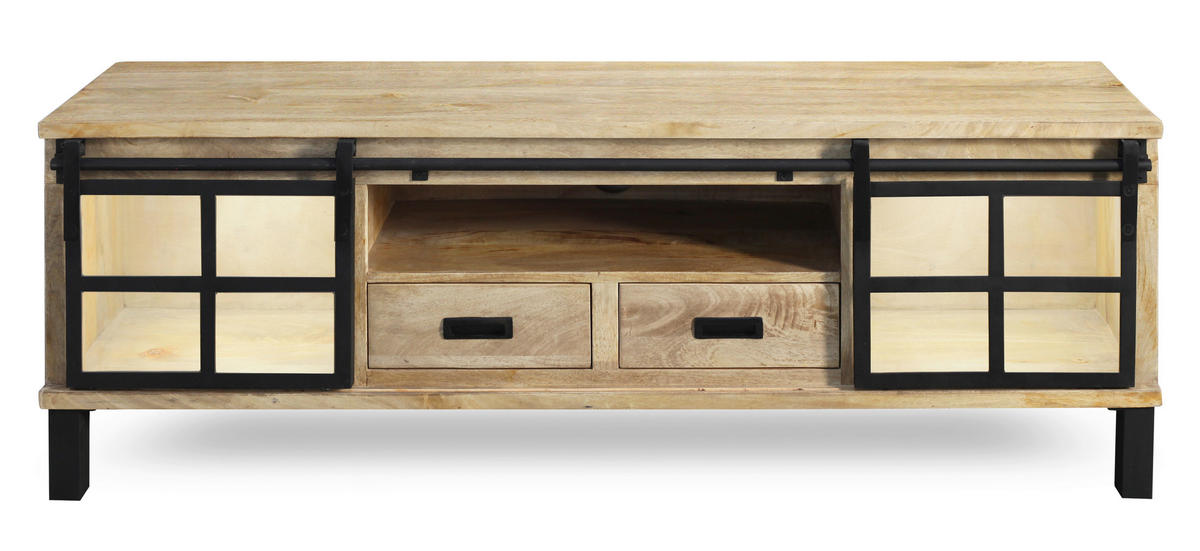 LOWBOARD  175/60/42 cm 2 Schublade(n) Typenauswahl, stehend, handgemacht  - Graubraun/Schwarz, LIFESTYLE, Glas/Holz (175/60/42cm) - Landscape