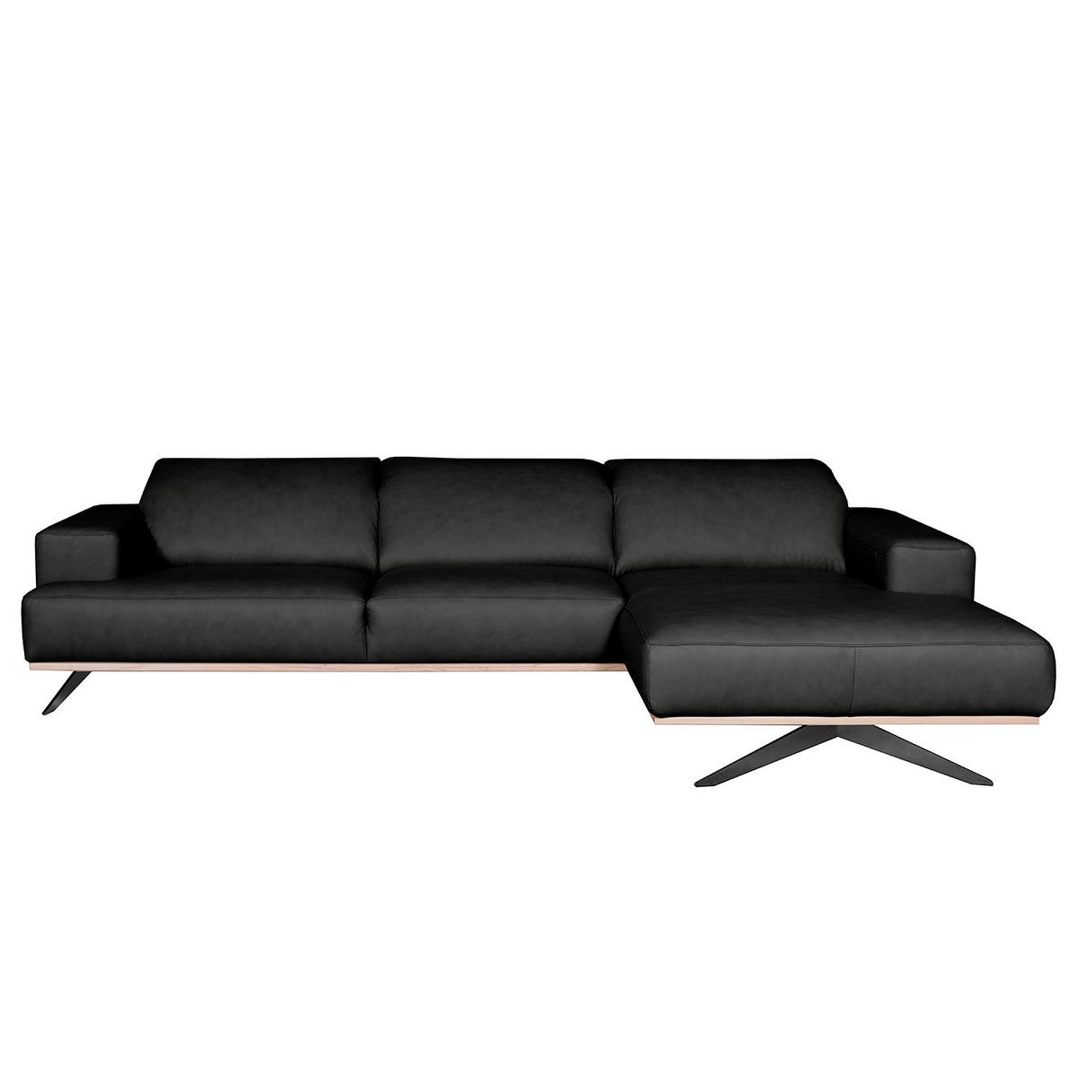 ECKSOFA  in Echtleder Schwarz  295/187 cm  - Schwarz, Design, Leder/Metall (295/187cm) - Livetastic