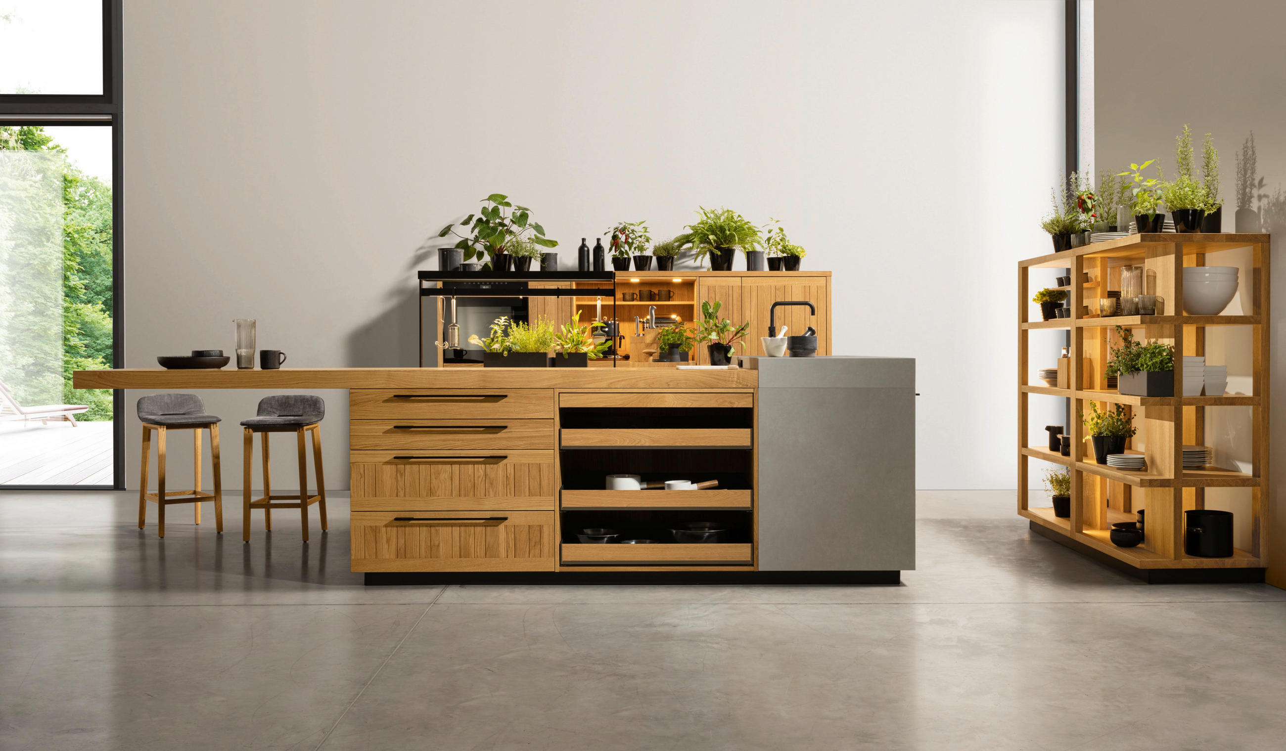 EINBAUKÜCHE   - Eichefarben, Design, Glas/Holz - Team 7