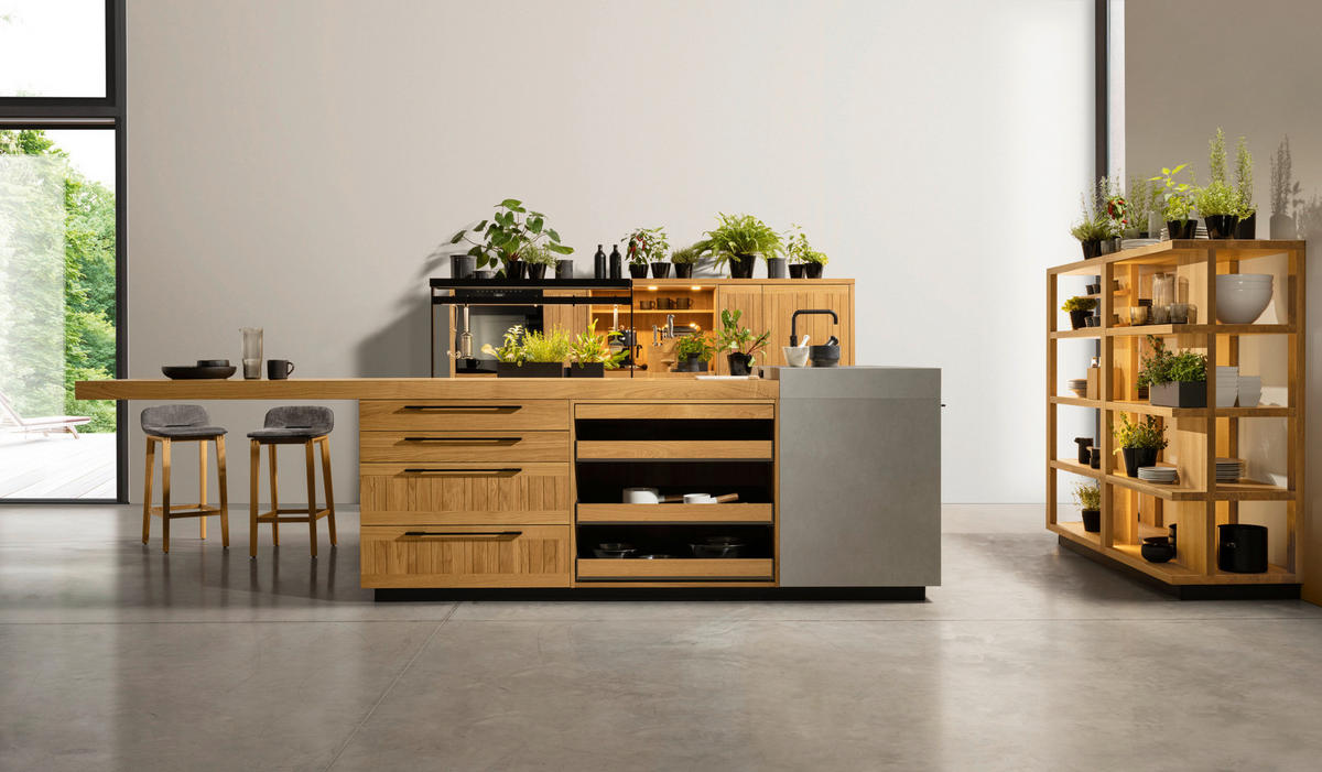 EINBAUKÜCHE   - Eichefarben, Design, Glas/Holz - TEAM 7