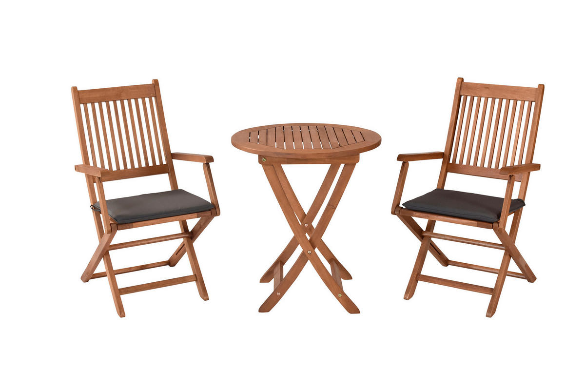 GARTENTISCHGRUPPE EukalyptusholzHartholz  - Eukalyptusholzfarben/Grau, KONVENTIONELL, Holz/Textil - Gardenson