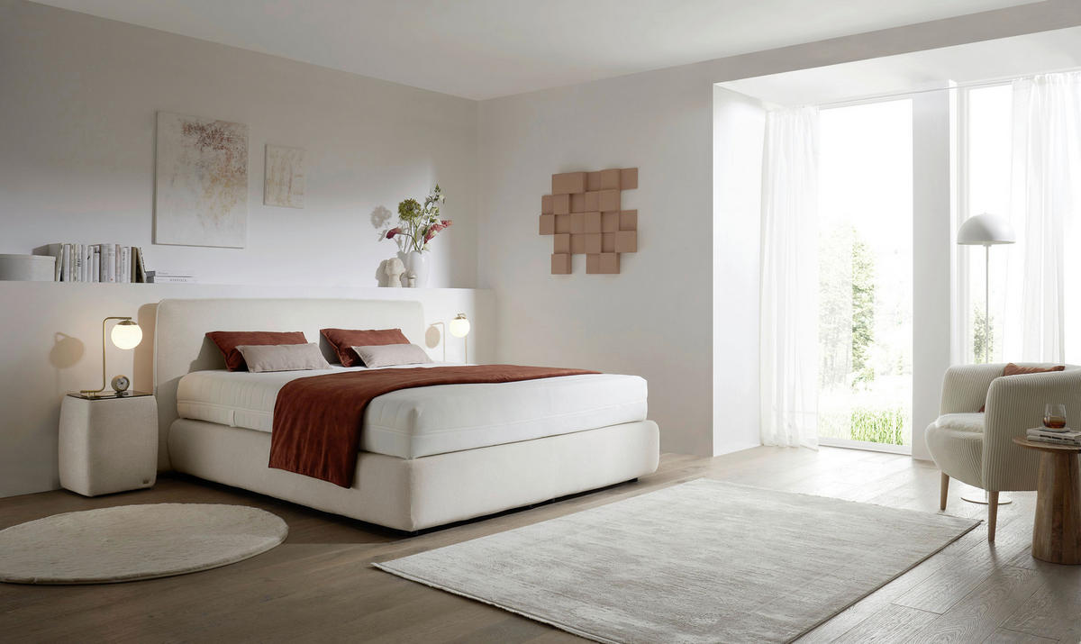 BOXSPRINGBETT 180/200 cm,  in Creme, H2 + H3 = mittel + fest  - Creme/Schwarz, Design, Kunststoff/Textil (180/200cm) - RUF Betten