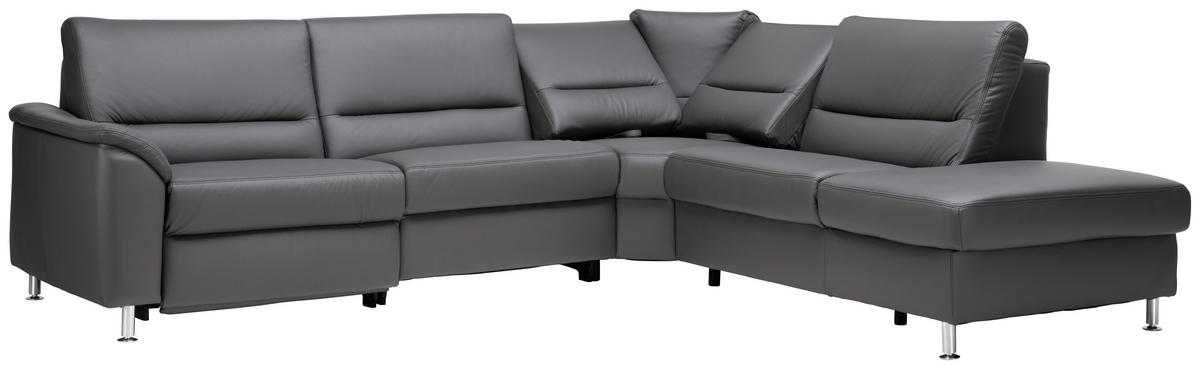 ECKSOFA in Echtleder Grau  - Alufarben/Grau, Konventionell, Leder/Metall (290/249cm) - Beldomo Premium