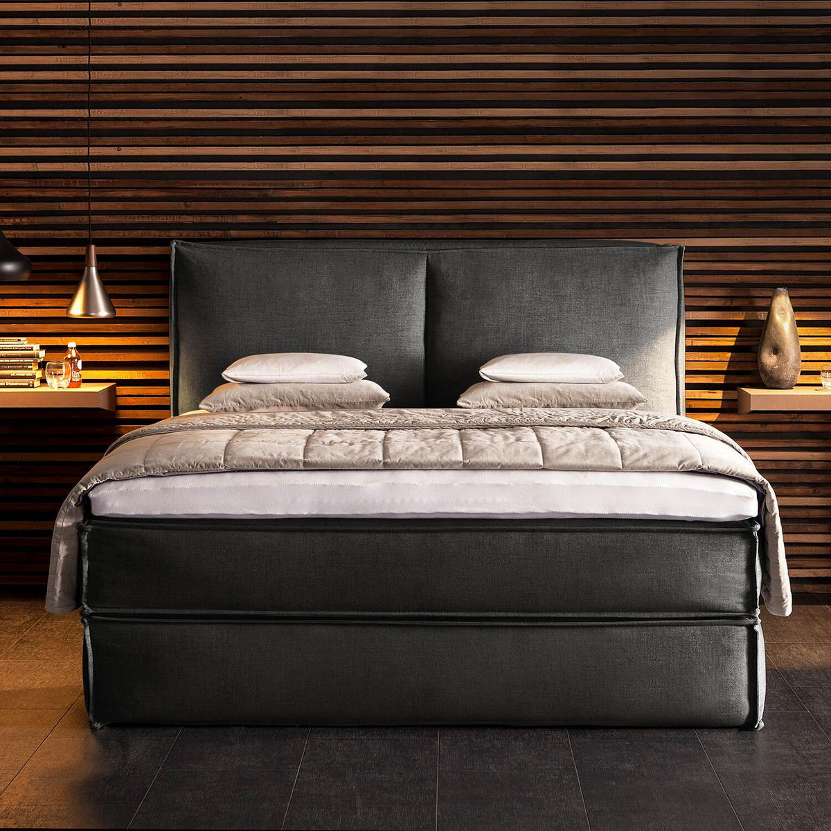 BOXSPRINGBETT 140/200 cm  in Anthrazit  - Anthrazit/Schwarz, Design, Textil (140/200cm) - home24