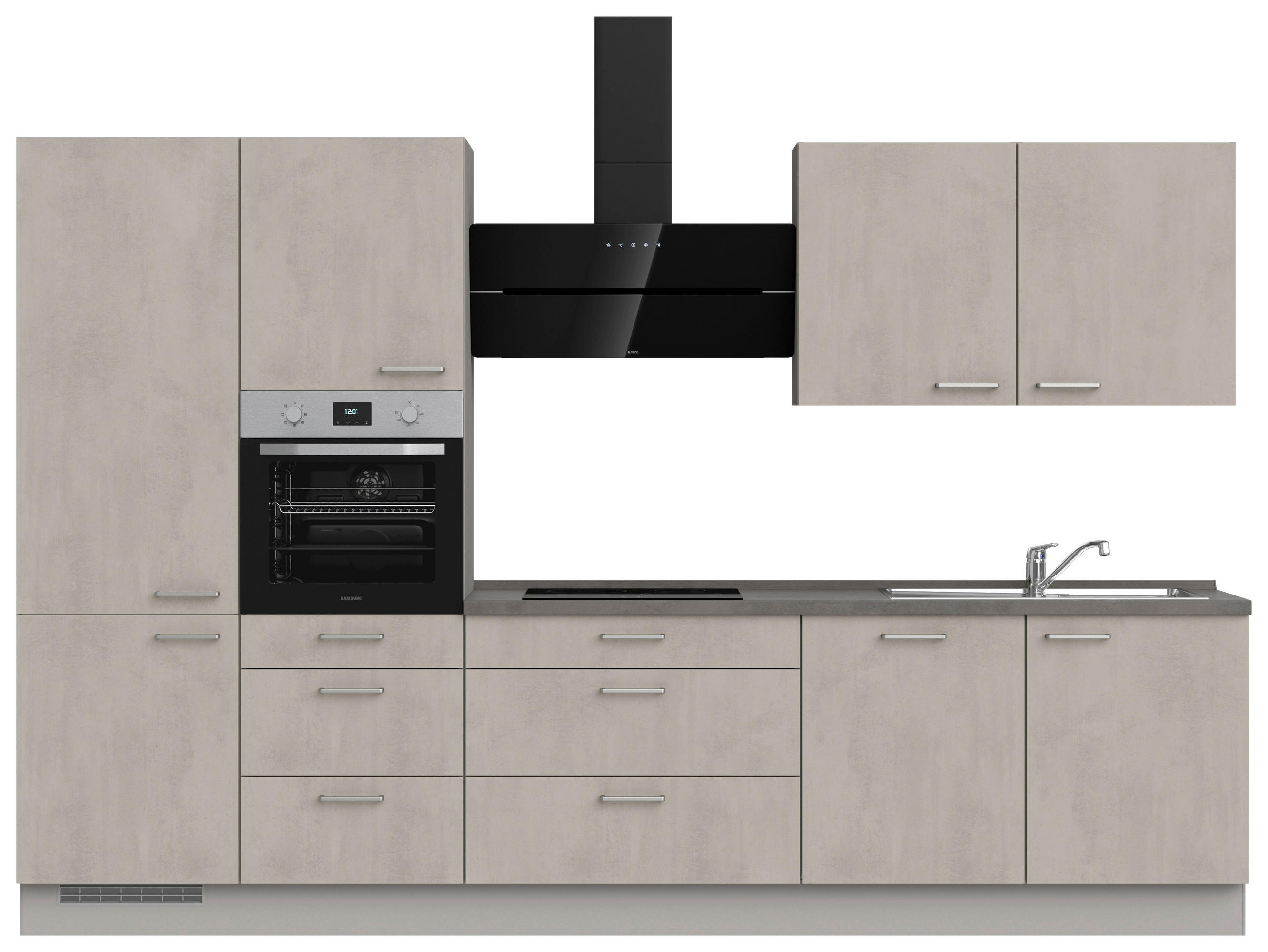KÜCHENBLOCK 330 cm   in Grau, Schieferfarben  - Schieferfarben/Edelstahlfarben, MODERN, Holzwerkstoff/Metall (330cm) - Nobilia