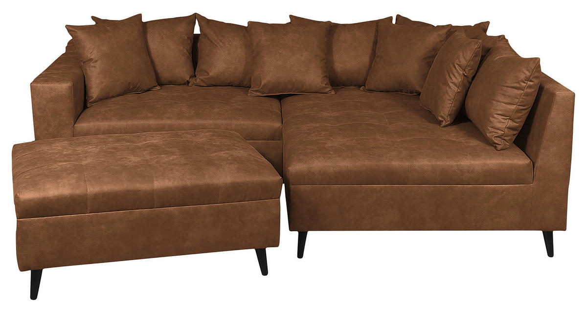 Ecksofa inkl. Hocker Braun Mikrofaser  - Schwarz/Braun, Design, Holz/Textil (247/174cm) - MID.YOU
