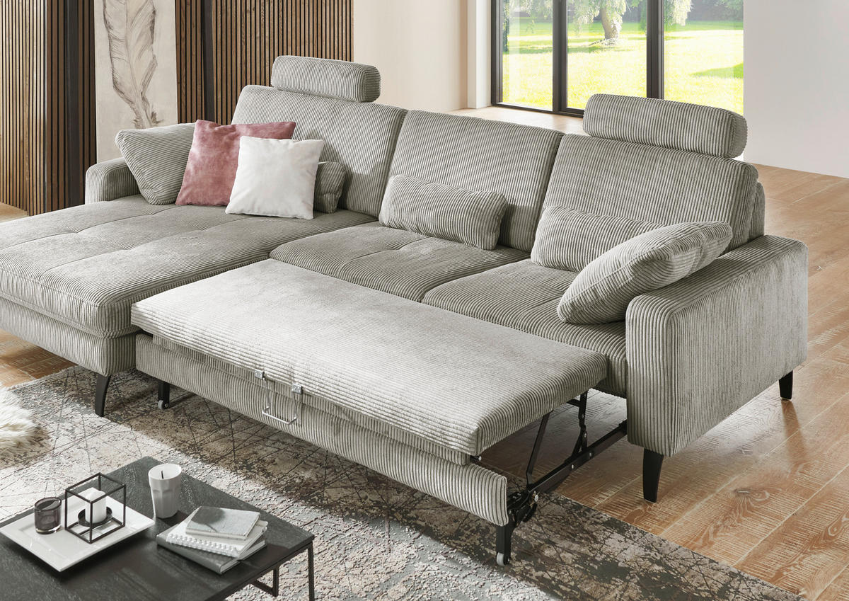 ECKSOFA in Cord Greige  177/302 cm  - Greige/Schwarz, MODERN, Textil/Metall (177/302cm) - Beldomo Style