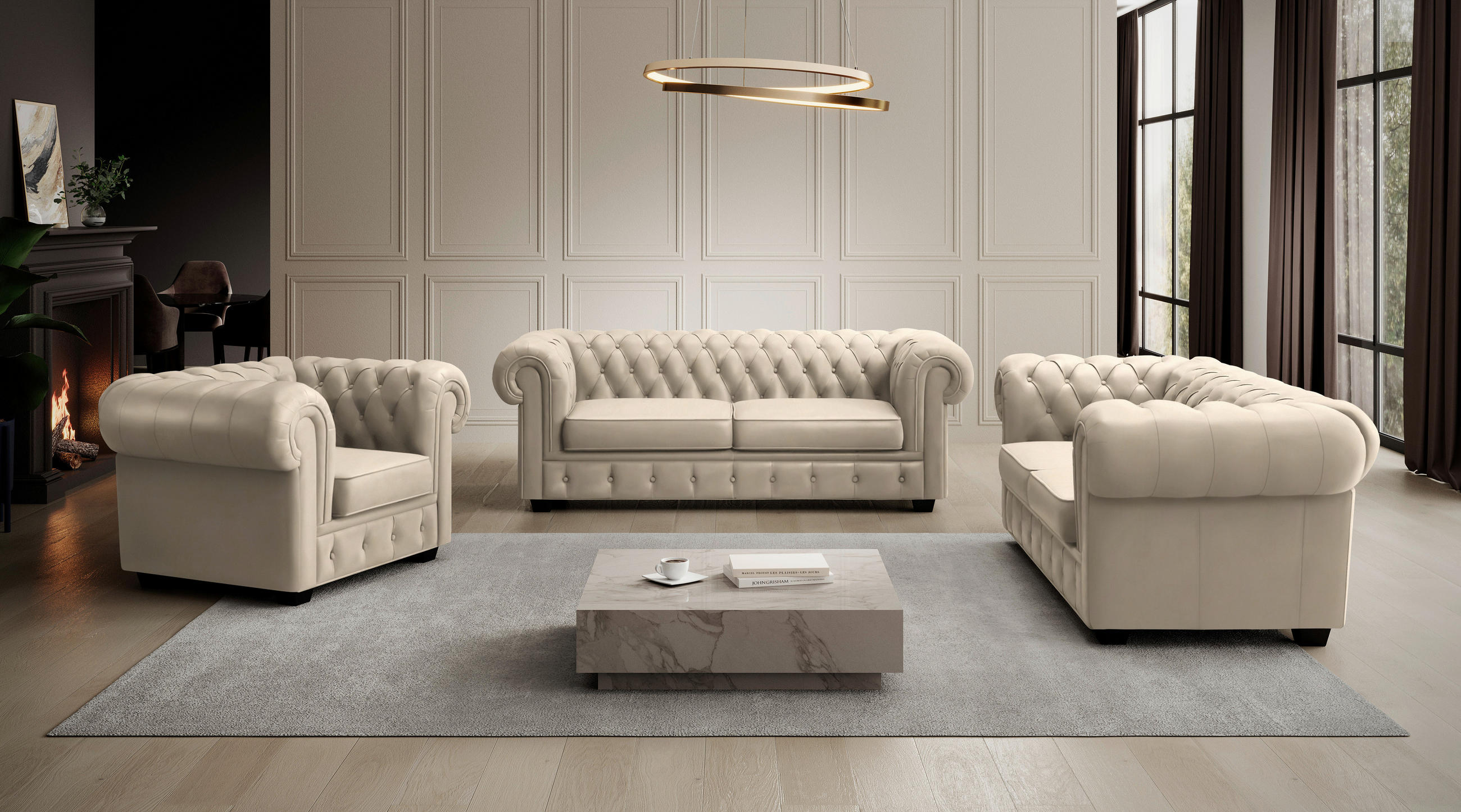CHESTERFIELD-SESSEL - Wengefarben/Creme, LIFESTYLE, Holz/Textil (115/76,5/96cm) - Landscape