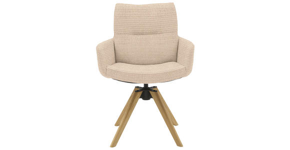 ARMLEHNSTUHL  Sitzfläche 360° drehbar, mit Griff Flachgewebe  Creme  - Eichefarben/Creme, Design, Holz/Textil (62/90/68cm) - Valnatura
