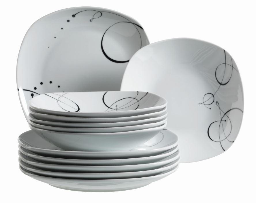 TAFELSERVICE Chanson 12-teilig  - Schwarz/Weiß, Basics, Keramik - Mäser