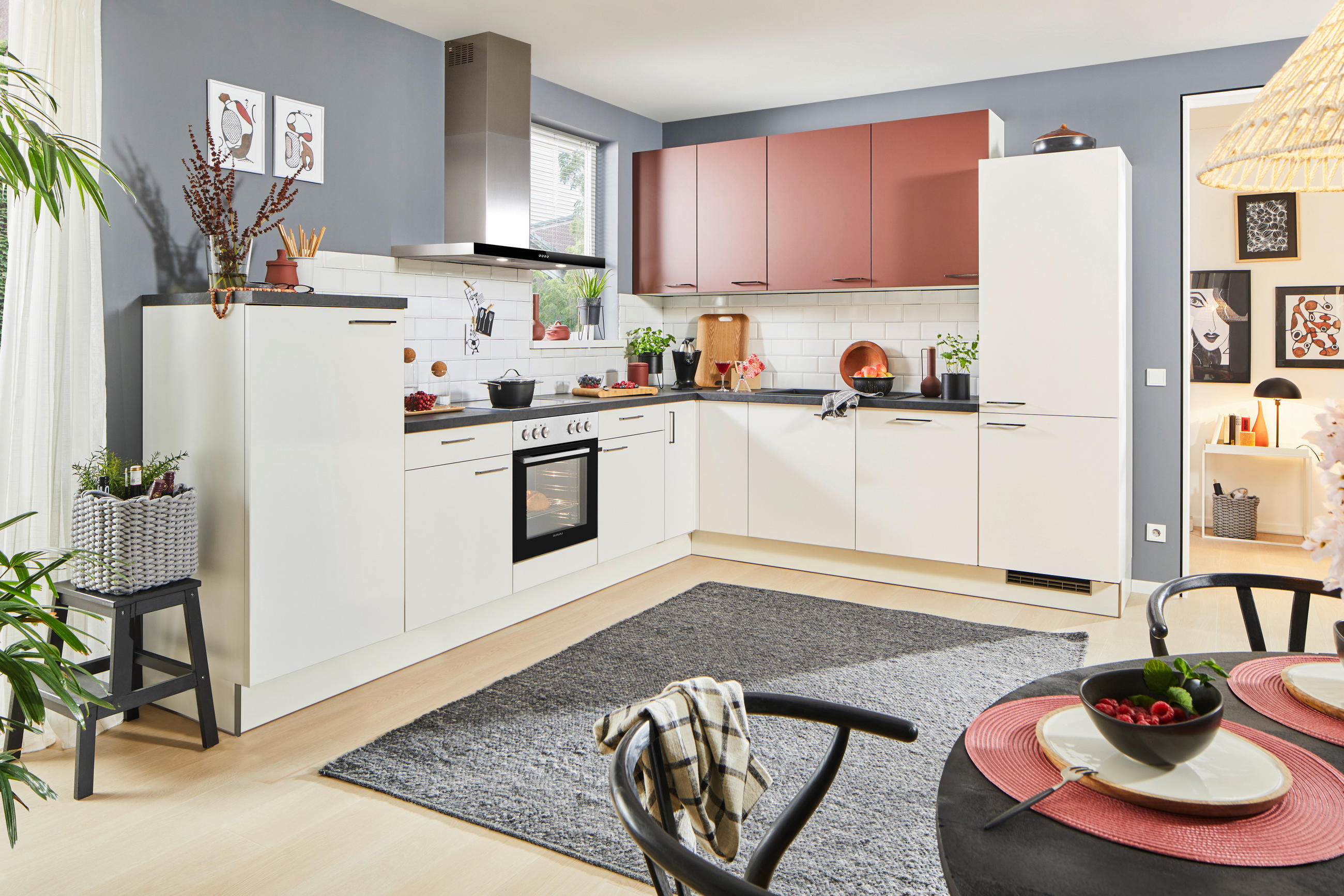 ECKKÜCHE 330/270 cm  in Rot, Weiß  - Rot/Schwarz, Design, Holzwerkstoff/Metall (330/270cm) - Xora