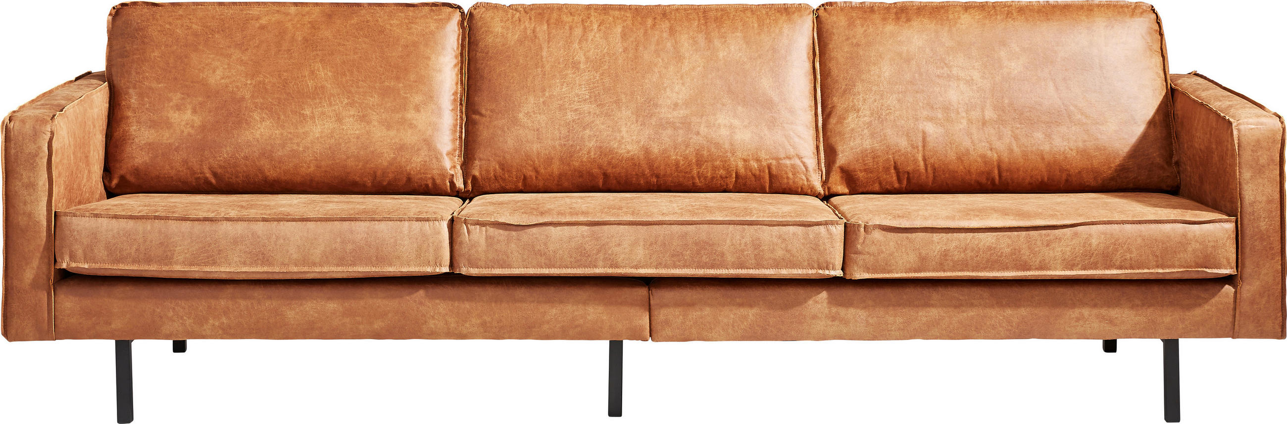 3-SITZER-SOFA  in Mikrofaser Kombination Echtleder/Stoff Cognac  - Cognac/Schwarz, Design, Leder/Textil (277/85/86cm) - Ambia Home
