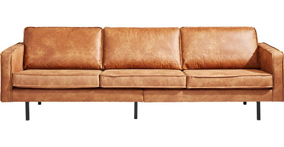 3-SITZER-SOFA  in Mikrofaser Kombination Echtleder/Stoff Cognac  - Cognac/Schwarz, Design, Leder/Textil (277/85/86cm) - Ambia Home