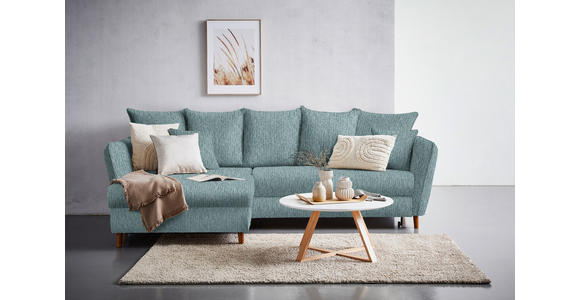 ECKSOFA in Webstoff Türkis 284/162 cm - Türkis/Eichefarben, KONVENTIONELL, Holz/Textil (284/162cm) - Carryhome