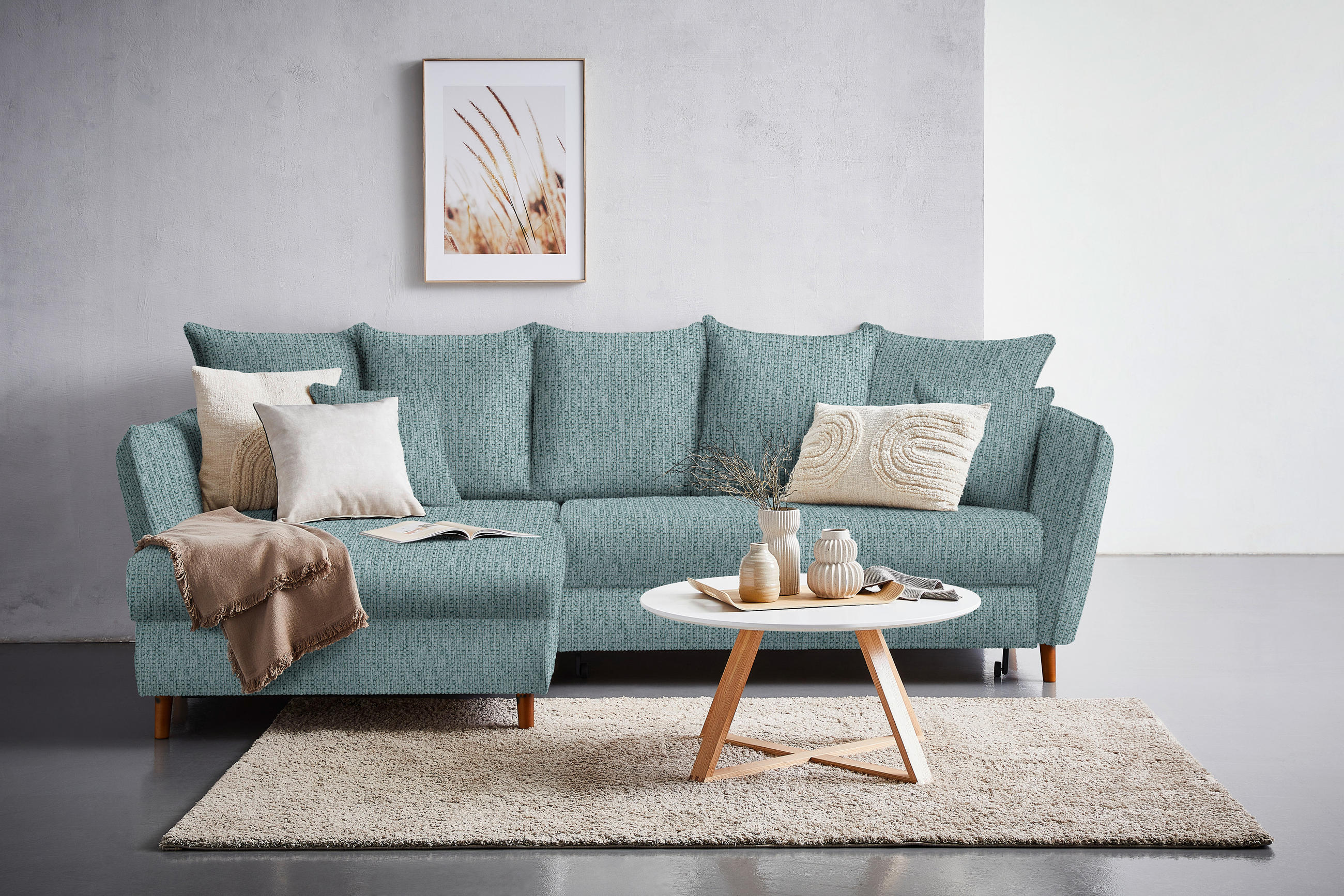 ECKSOFA in Webstoff Türkis  - Türkis/Eichefarben, Konventionell, Holz/Textil (284/162cm) - Carryhome