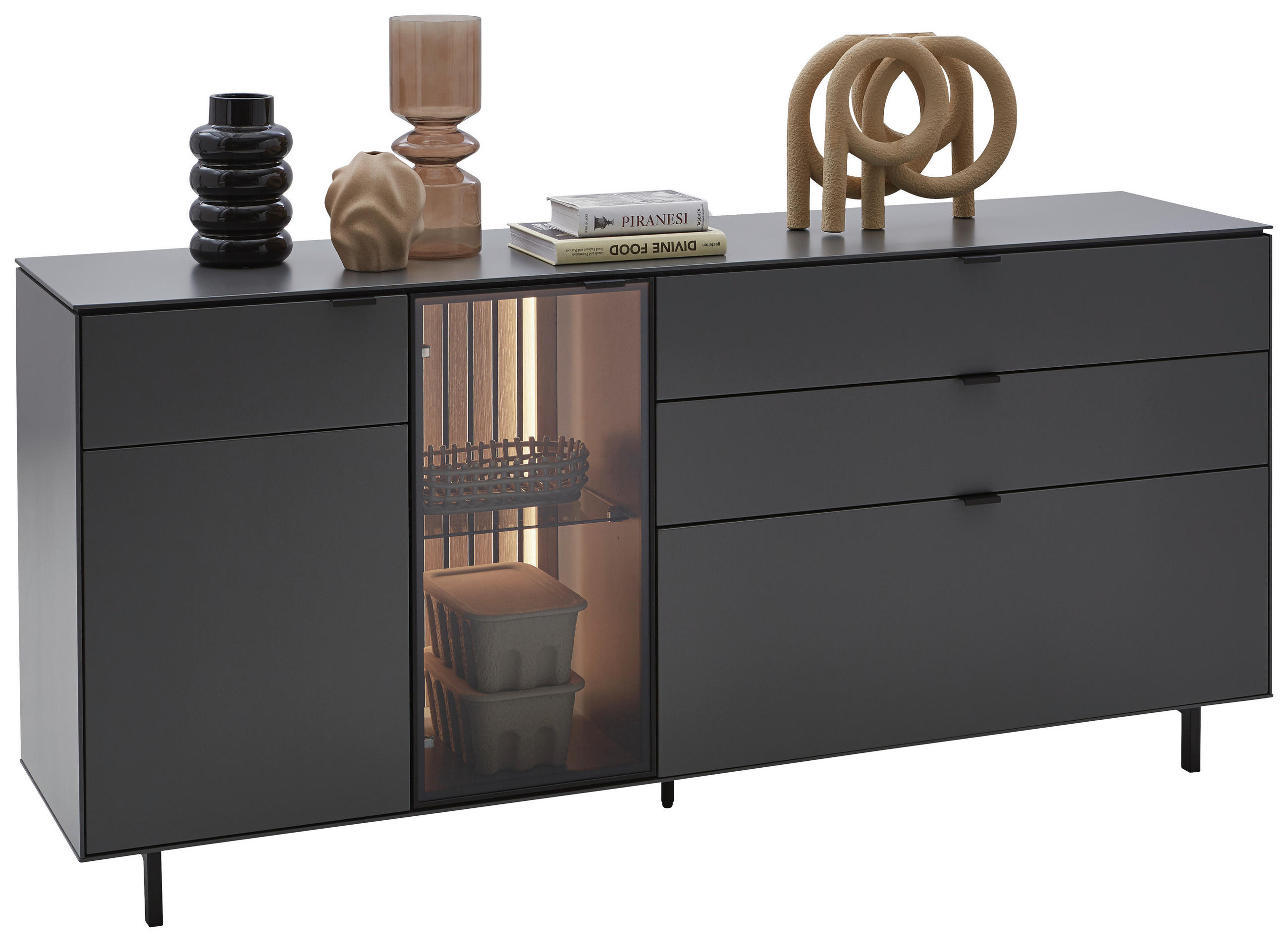 SIDEBOARD 186,2/86,1/46 cm  - Anthrazit/Schwarz, Design, Glas/Holz (186,2/86,1/46cm) - Dieter Knoll