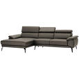 ECKSOFA in Echtleder Graubraun  - Graubraun/Schwarz, Design, Leder/Metall (187/295cm) - Novel