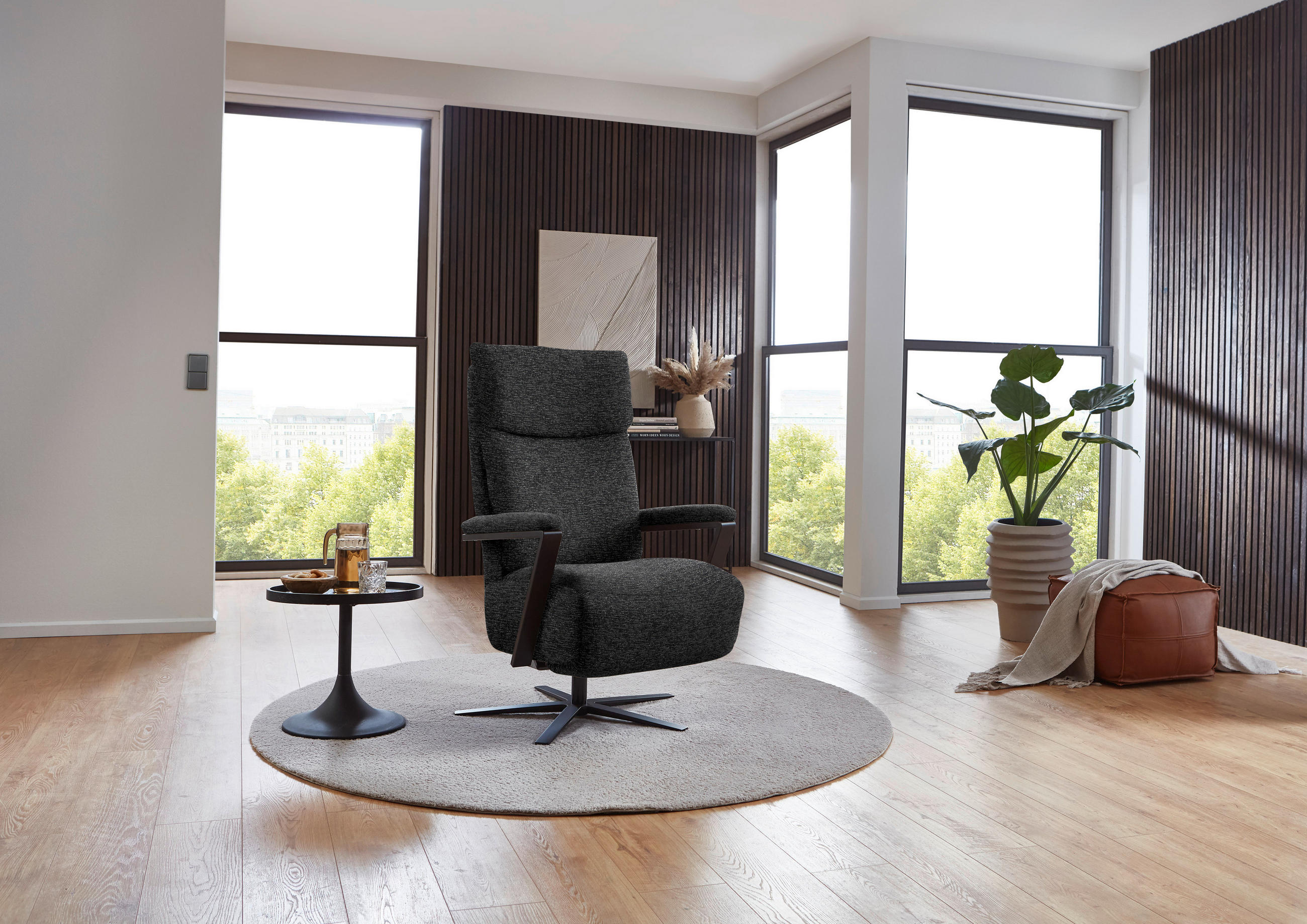 RELAXSESSEL in Textil Anthrazit  - Anthrazit/Schwarz, Design, Textil/Metall (68/117/85cm) - Cantus