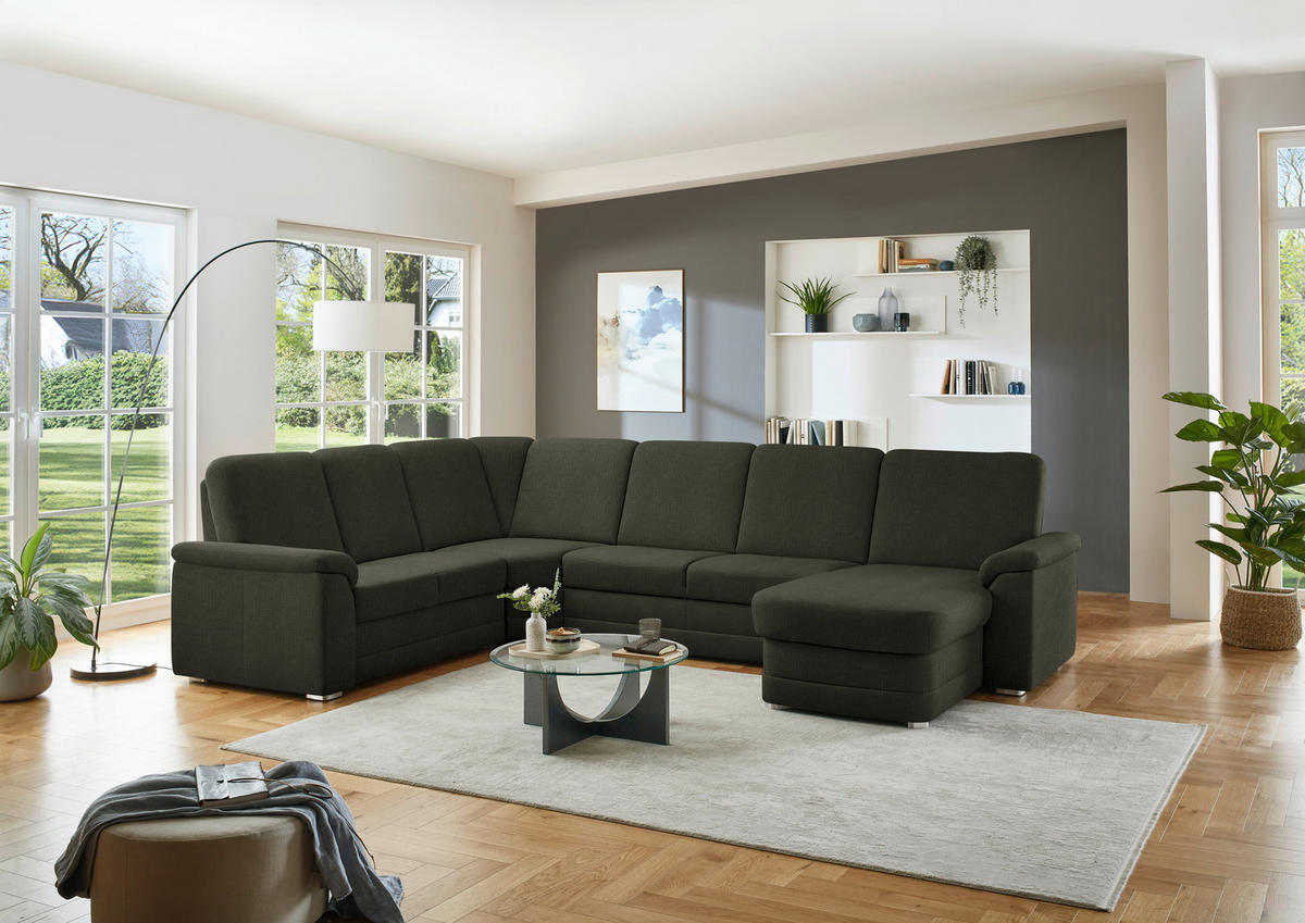 WOHNLANDSCHAFT  in Chenille Dunkelgrün  - Dunkelgrün/Alufarben, KONVENTIONELL, Holz/Textil (235/329/160cm) - Beldomo Comfort