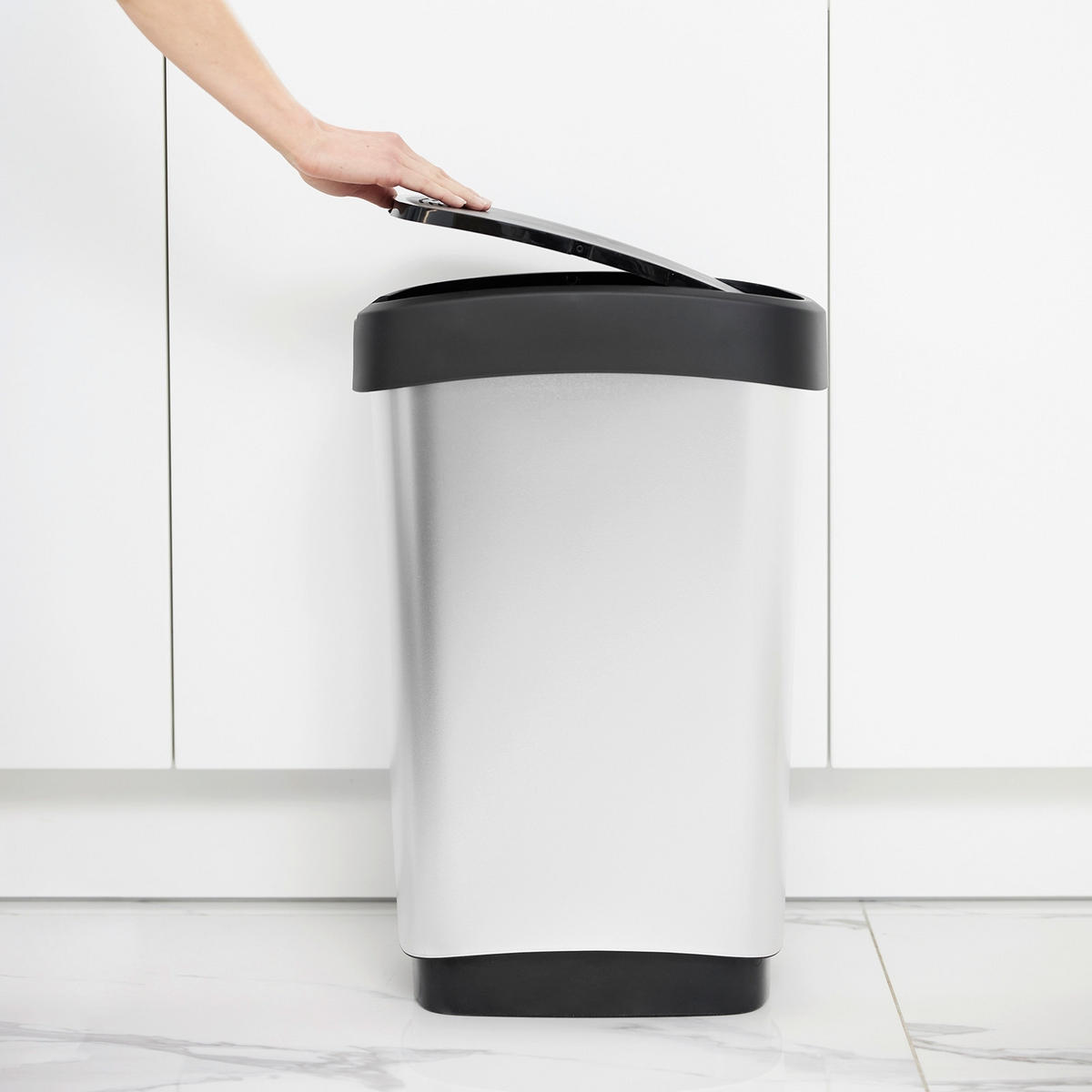 ABFALLEIMER Kunststoff   - Silberfarben/Schwarz, Basics, Kunststoff (40,1/29,8/60,2cm) - Rotho