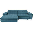 ECKSOFA  in Mikrofaser Blau Rücken echt, Kopfteilverstellung  180/265 cm  - Chromfarben/Blau, Design, Textil/Metall (180/265cm) - Carryhome
