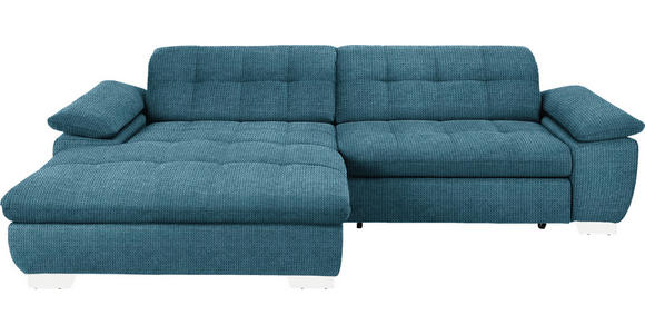 ECKSOFA  in Mikrofaser Blau Rücken echt, Kopfteilverstellung  180/265 cm  - Chromfarben/Blau, Design, Textil/Metall (180/265cm) - Carryhome