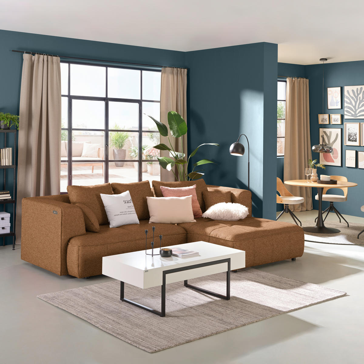 ECKSOFA Webstoff Cognac  - Cognac/Schwarz, Design, Kunststoff/Textil (288/188cm) - Welnova
