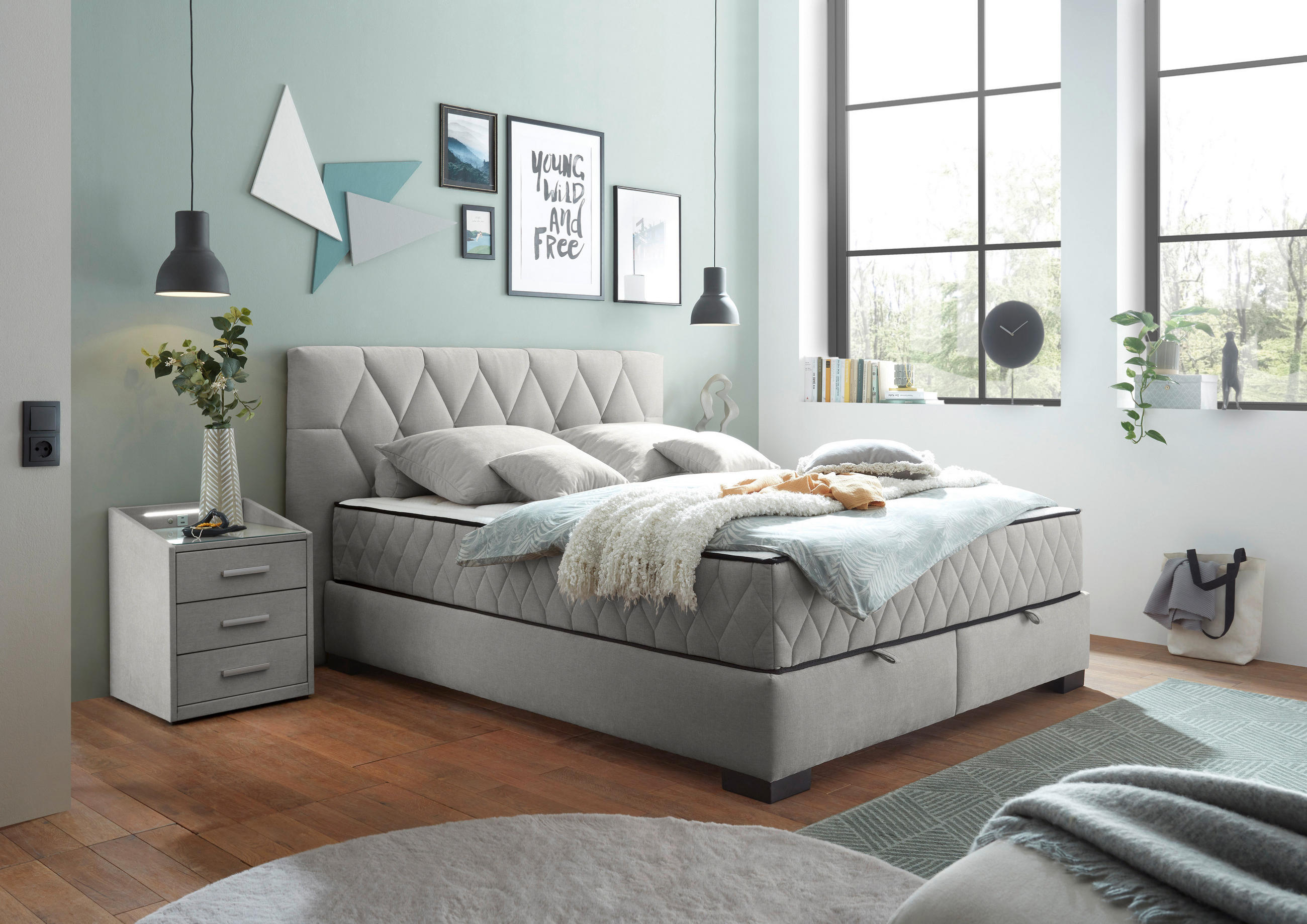 BOXBETT 160/200 cm  in Hellgrau  - Hellgrau/Schwarz, MODERN, Holzwerkstoff/Kunststoff (160/200cm) - MID.YOU
