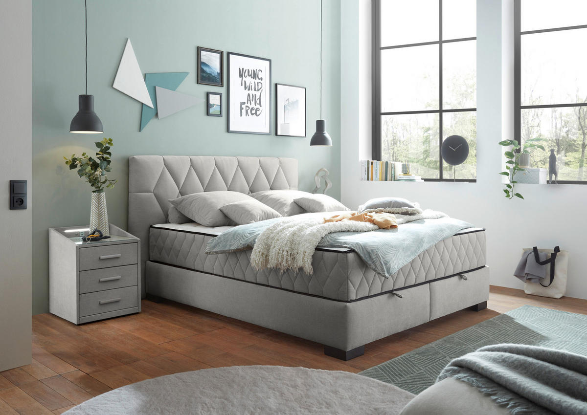 BOXBETT 160/200 cm  in Hellgrau  - Hellgrau/Schwarz, MODERN, Holzwerkstoff/Kunststoff (160/200cm) - MID.YOU
