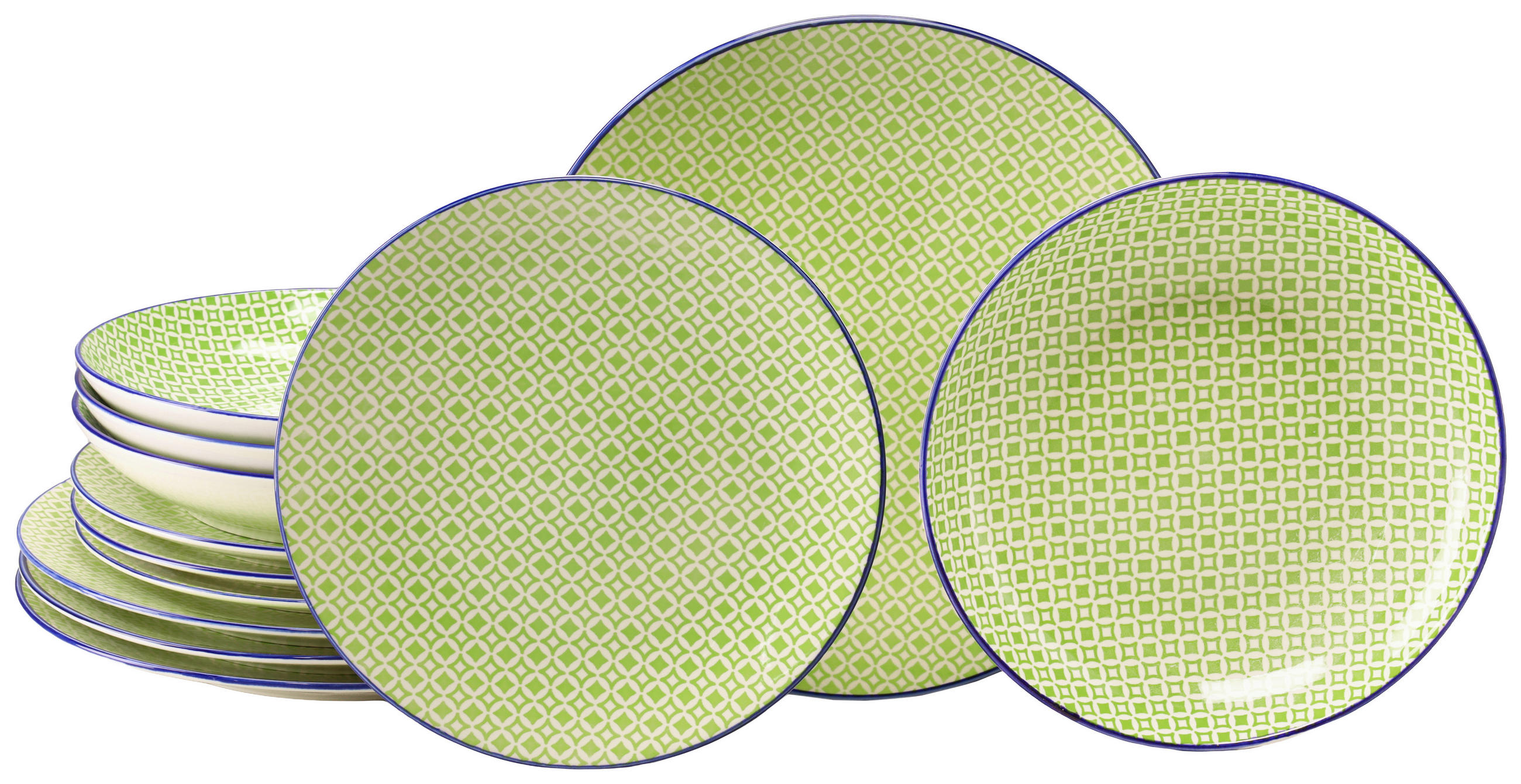 TAFELSERVICE Weiß, Hellgrün Mediterran Grün 12-teilig  - Weiß/Hellgrün, Basics, Keramik - Creatable