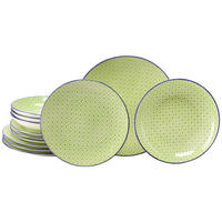 TAFELSERVICE Weiß, Hellgrün Mediterran Grün 12-teilig  - Weiß/Hellgrün, Basics, Keramik - Creatable