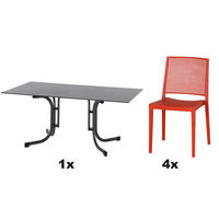 GARTENGARNITUR 5-teilig Stahl  - Rot, Basics, Kunststoff/Metall (90/80/160cm) - Siena Garden