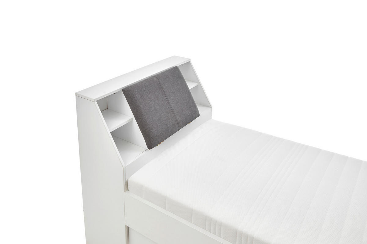POSTEĽ S ÚLOŽNÝM PRIESTOROM, 90/200 cm biela - sivá/biela, Konventionell, kompozitné drevo/textil (90/200cm) - Carryhome