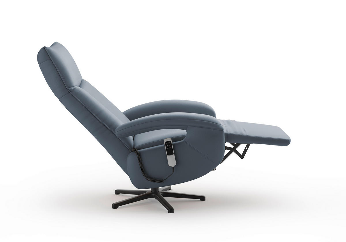 SESSEL in Echtleder Graublau  - Graublau/Schwarz, Konventionell, Leder/Metall (74/112/82cm) - Sit & More