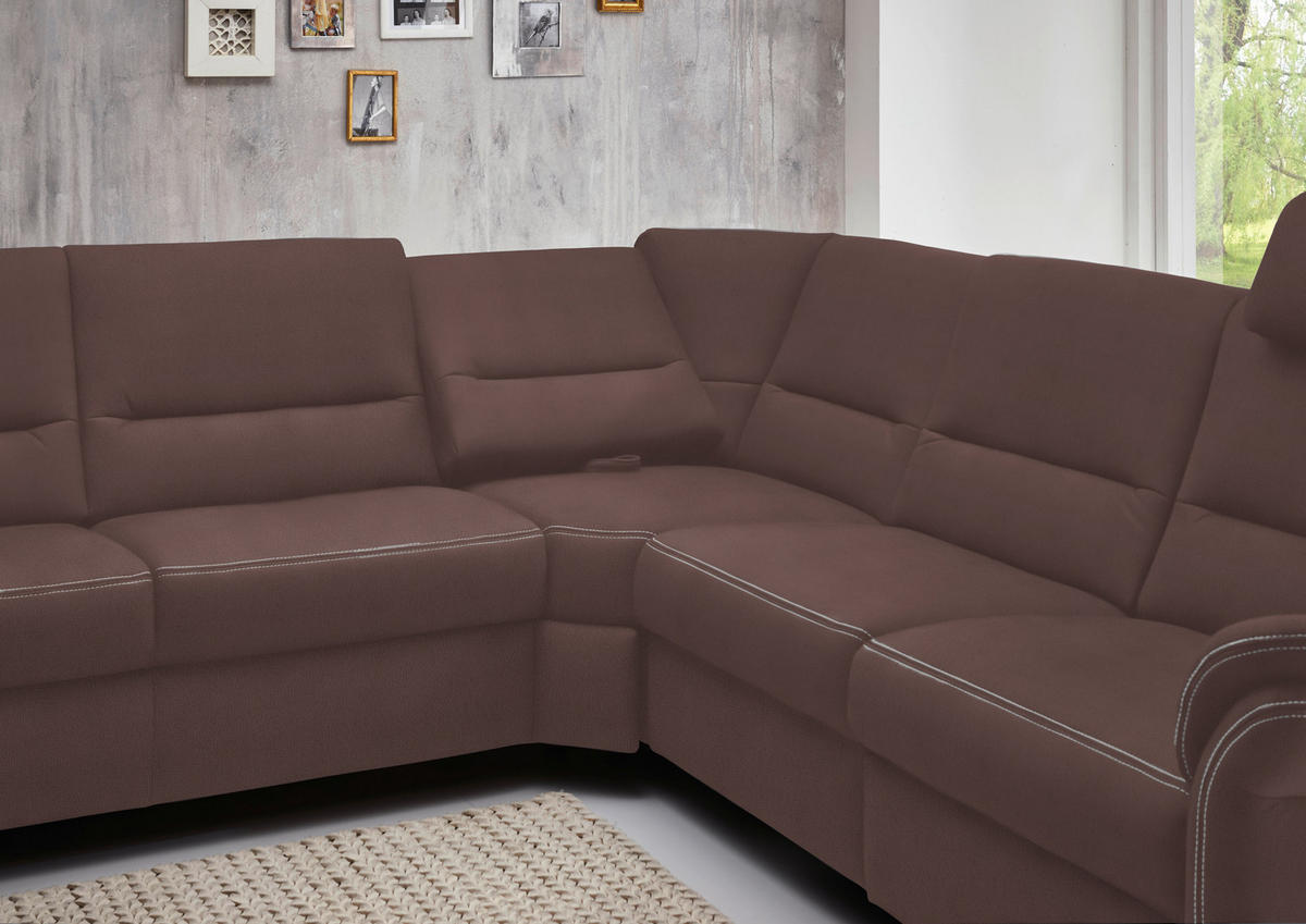 WOHNLANDSCHAFT in Mikrofaser Braun  - Alufarben/Braun, Konventionell, Textil/Metall (173/330/262cm) - Beldomo System