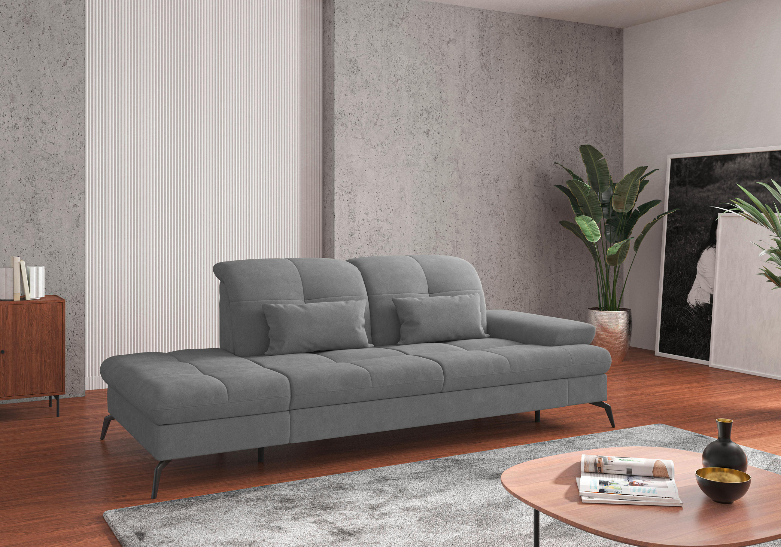 RÉCAMIERE Grau Flachgewebe  - Schwarz/Grau, KONVENTIONELL, Textil/Metall (231/90/122cm) - Sit & More