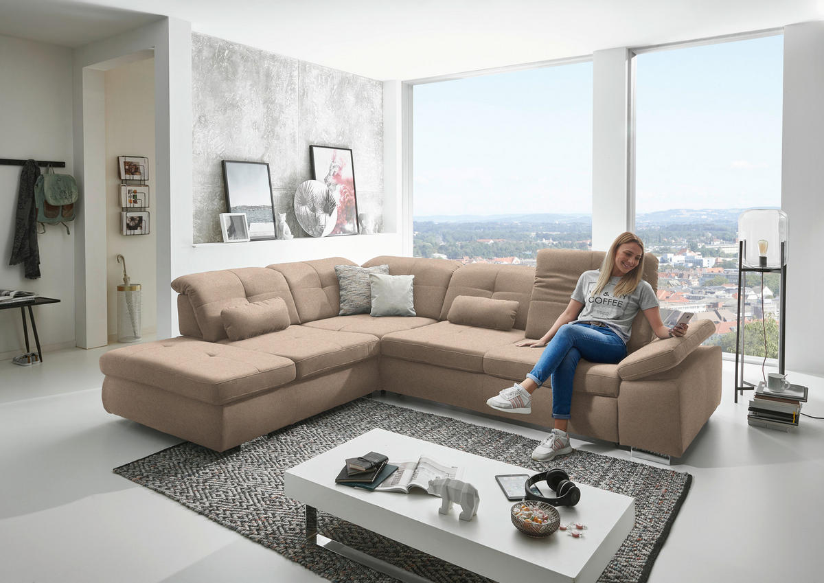 ECKSOFA  in Mikrofaser Beige  260/312 cm  - Chromfarben/Beige, Design, Textil/Metall (260/312cm) - Beldomo Style