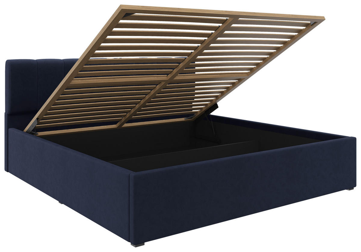 POLSTERBETT 180/200 cm  in Dunkelblau  - Schwarz/Naturfarben, Design, Holz/Kunststoff (180/200cm) - Stylife