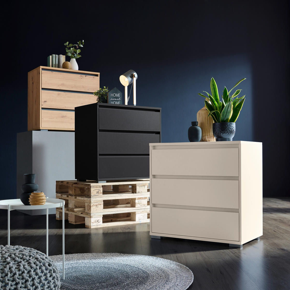 KOMMODE - Kaschmir/Anthrazit, Design, Holzwerkstoff/Kunststoff (80/79/48cm) - Carryhome