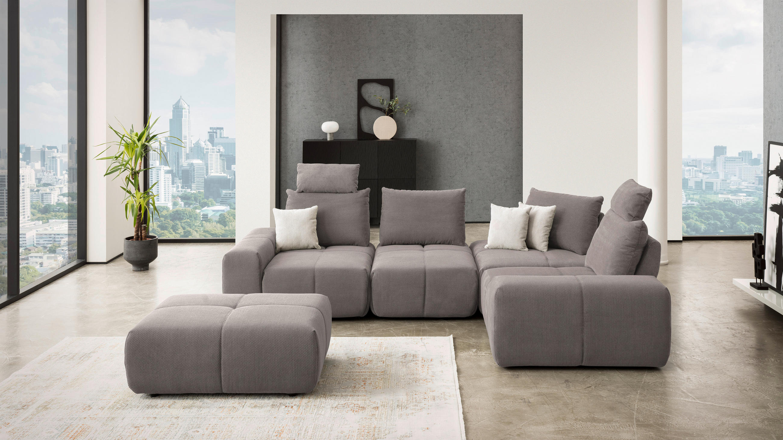 ECKSOFA in Velours Braun  - Schwarz/Braun, Design, Kunststoff/Textil (326/236cm) - Xora