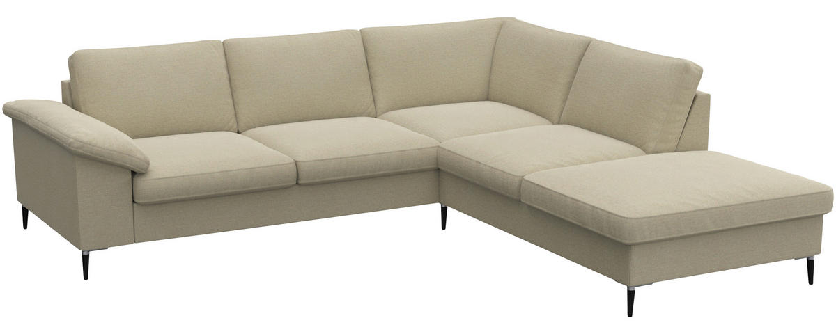 ECKSOFA Beige Chenille, Webstoff, Flachgewebe  - Beige/Schwarz, Design, Textil/Metall (247/225cm) - Livetastic