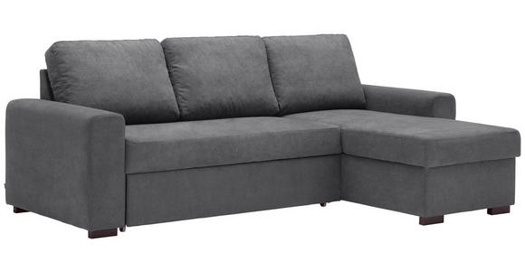 ECKSOFA inkl.Funktionen Grau Webstoff Rückenkissen, Bettkasten, Schlaffunktion  - Schwarz/Grau, Design, Textil (245/160cm) - Xora