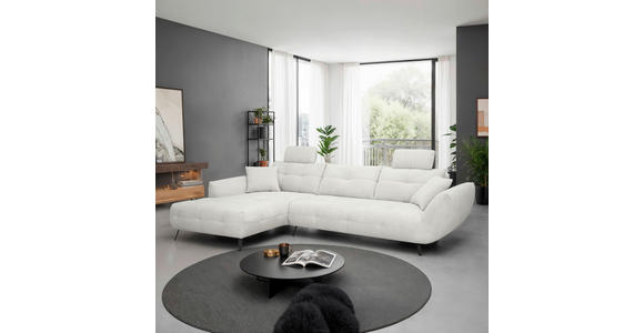 ECKSOFA Elfenbein Chenille Armlehnenkissen, Rücken echt, Sitztiefenverstellung  - Elfenbein/Schwarz, KONVENTIONELL, Textil/Metall (215/313cm) - Hom`in