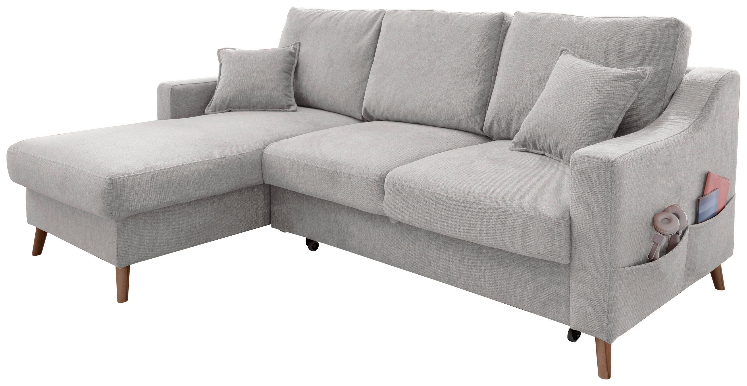 ECKSOFA in Chenille Grau - Naturfarben/Grau, Modern, Holz/Textil (150/228cm) - Livetastic