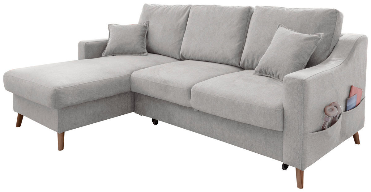 ECKSOFA in Chenille Grau  - Naturfarben/Grau, MODERN, Holz/Textil (150/228cm) - Livetastic